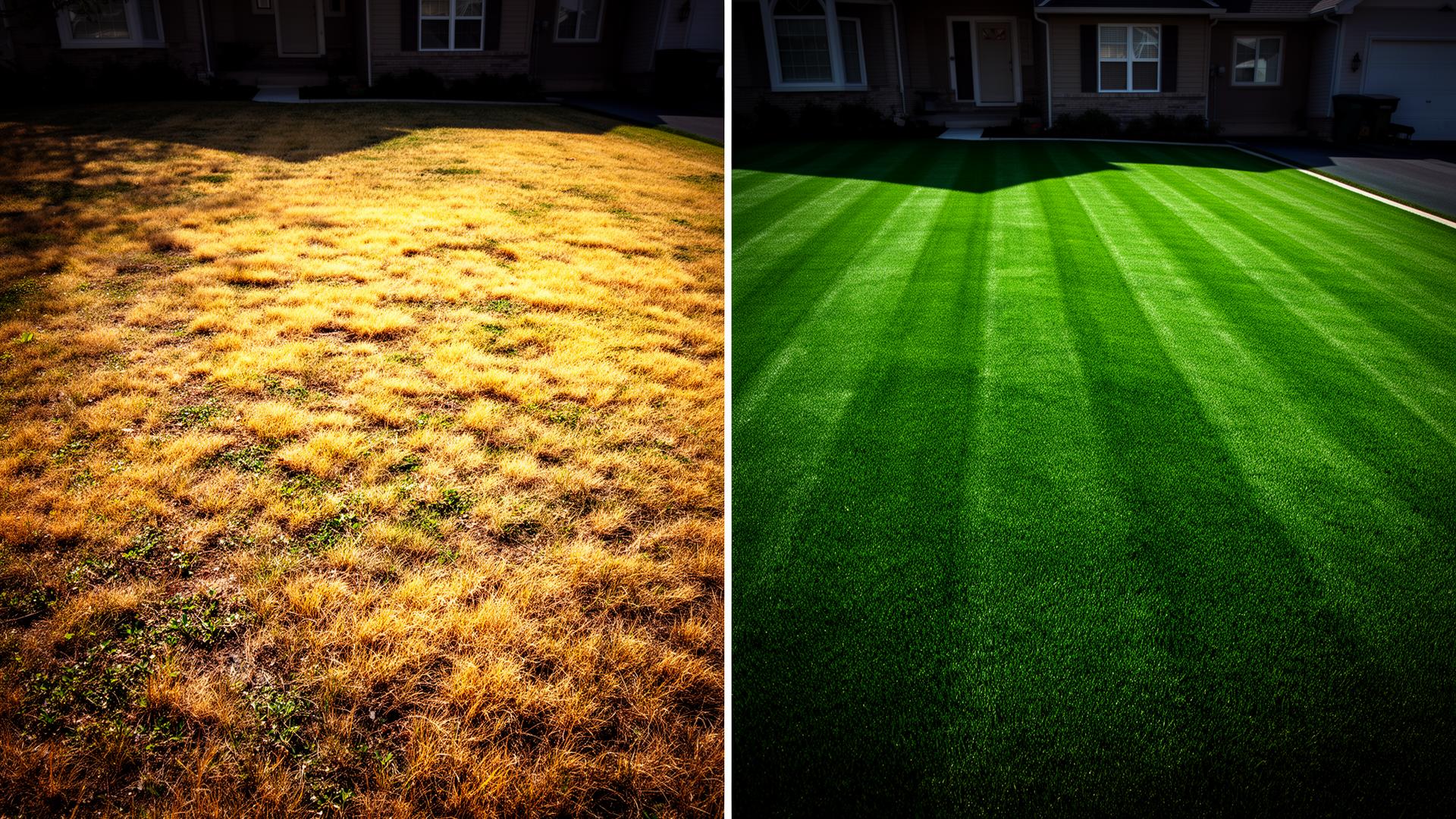 Lawn before and after Big Country Cuts service